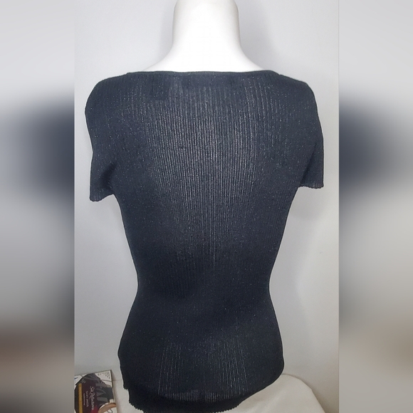 Dana Buchman Size M Black Ribbed And Some Shine  Top Short Sleeves - Picture 5 of 11